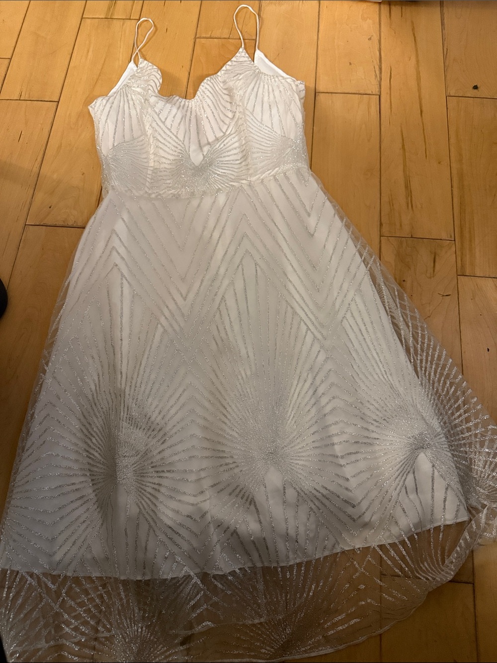 White Sparkle A-Line women’s Dress with Spaghetti Straps
